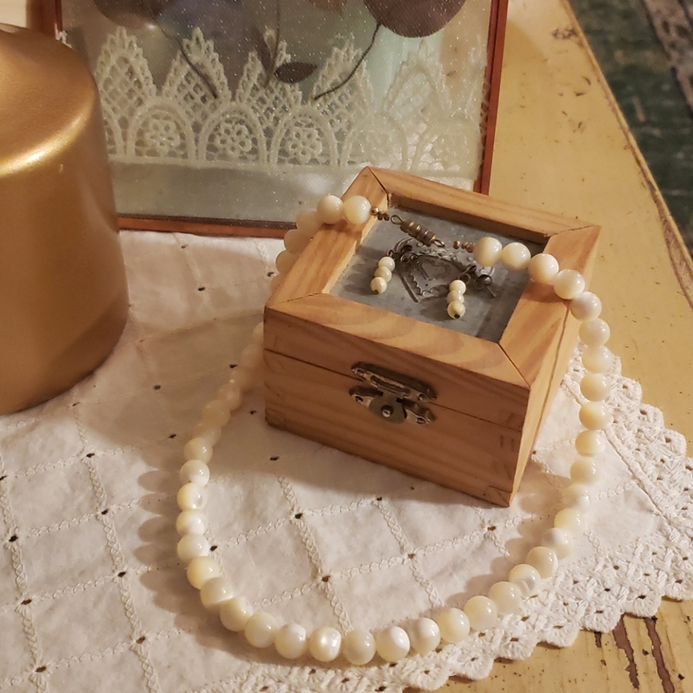 Set of Vintage Faux Pearl Necklace and Earrings